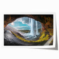 Extra large rolled print of a serene Icelandic landscape, featuring lush greenery and a waterfall.