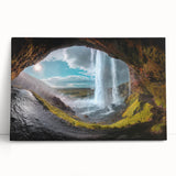 Black and white photograph of Icelandic scenery on large stretched canvas, suitable for kitchen wall art.