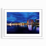 Textured art print of an abstract Irish landscape in muted green and blue tones, framed with a white mat.