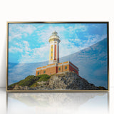 Acrylic print of Capri scenery with gold frame, featuring art deco style, ideal for modern art wall decor.