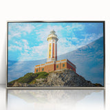 Large art print of Capri, Italy in muted blue tones on framed acrylic, ideal for modern art wall decor.