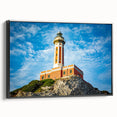 Black and white framed canvas of a vintage-style Capri landscape, ideal for bedroom wall decor.