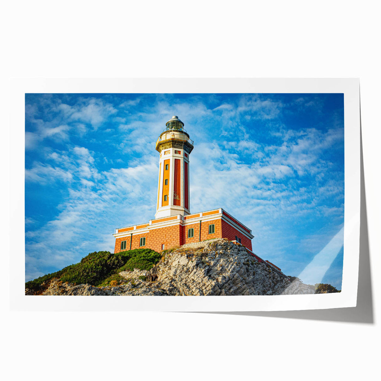 Rolled print of Capri, Italy scenery with vibrant ocean blues, ideal for art wall dining room.