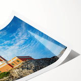 Extra large wall art featuring line art flowers over a scenic Capri backdrop in muted earth tones.