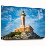 Acrylic glass print of Capri, Italy scenery in vibrant blue and green tones, ideal for dining room decor.