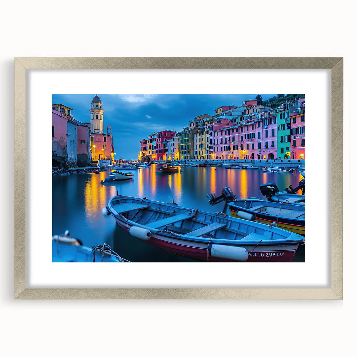 Extra large wall art of Cinque Terre, Italy, featuring textured abstract prints in vibrant coastal colors on a framed canvas.