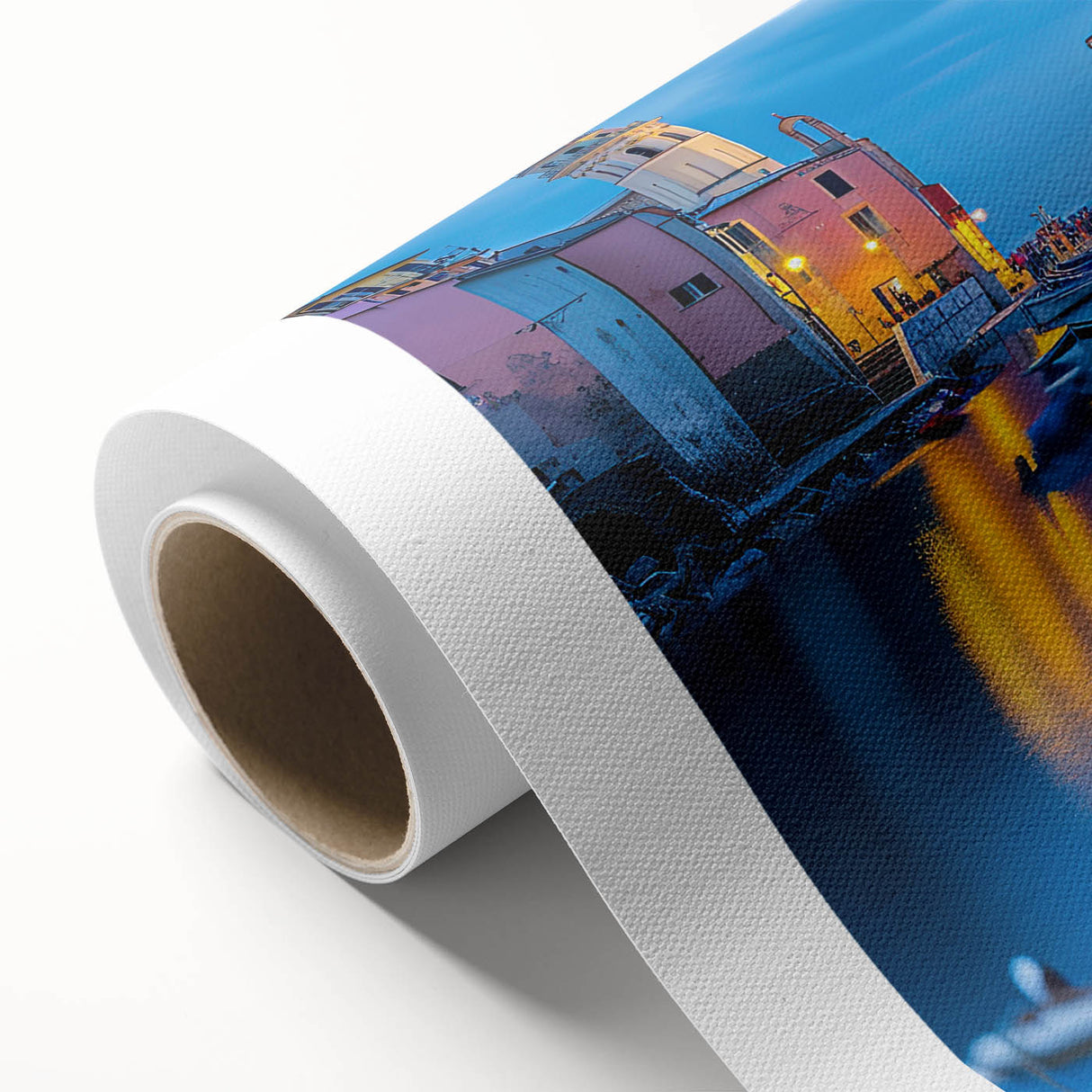 Art deco poster of Cinque Terre with pastel color palette on rolled canvas, ideal for nursery wall art.