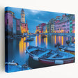 Panoramic view of Cinque Terre on a stretched canvas, featuring vivid coastal colors, perfect for kitchen wall art.