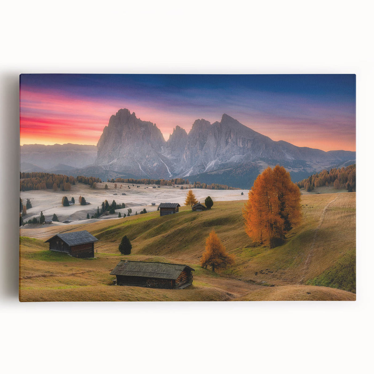 Black and white stretched canvas featuring the Dolomites in Italy, ideal for kitchen wall art or bedroom ambiance.