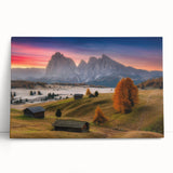 Black and white image of the Dolomites in Italy on a large stretched canvas, ideal for kitchen wall art.