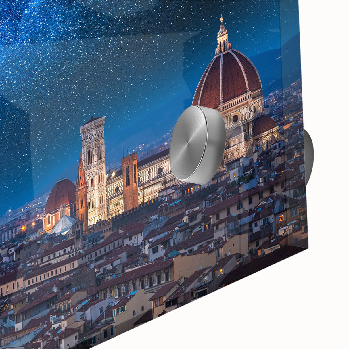 Acrylic print of Florence scenery in muted earth tones, ideal for dining room art in a mid-century modernist style.