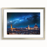 Extra large wall art of an abstract Florence scenery in textured silver frame, ideal for living room decor.