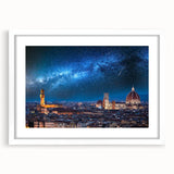 Textured art print of Florence scenery in muted earth tones on a framed white mat, ideal for bedroom art.