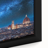 Extra large framed canvas of a textured Florence scenery in black with colorful accents, ideal for living room decor.