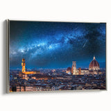 Framed canvas featuring a vintage-style landscape art painting of Florence with colorful and black elements.