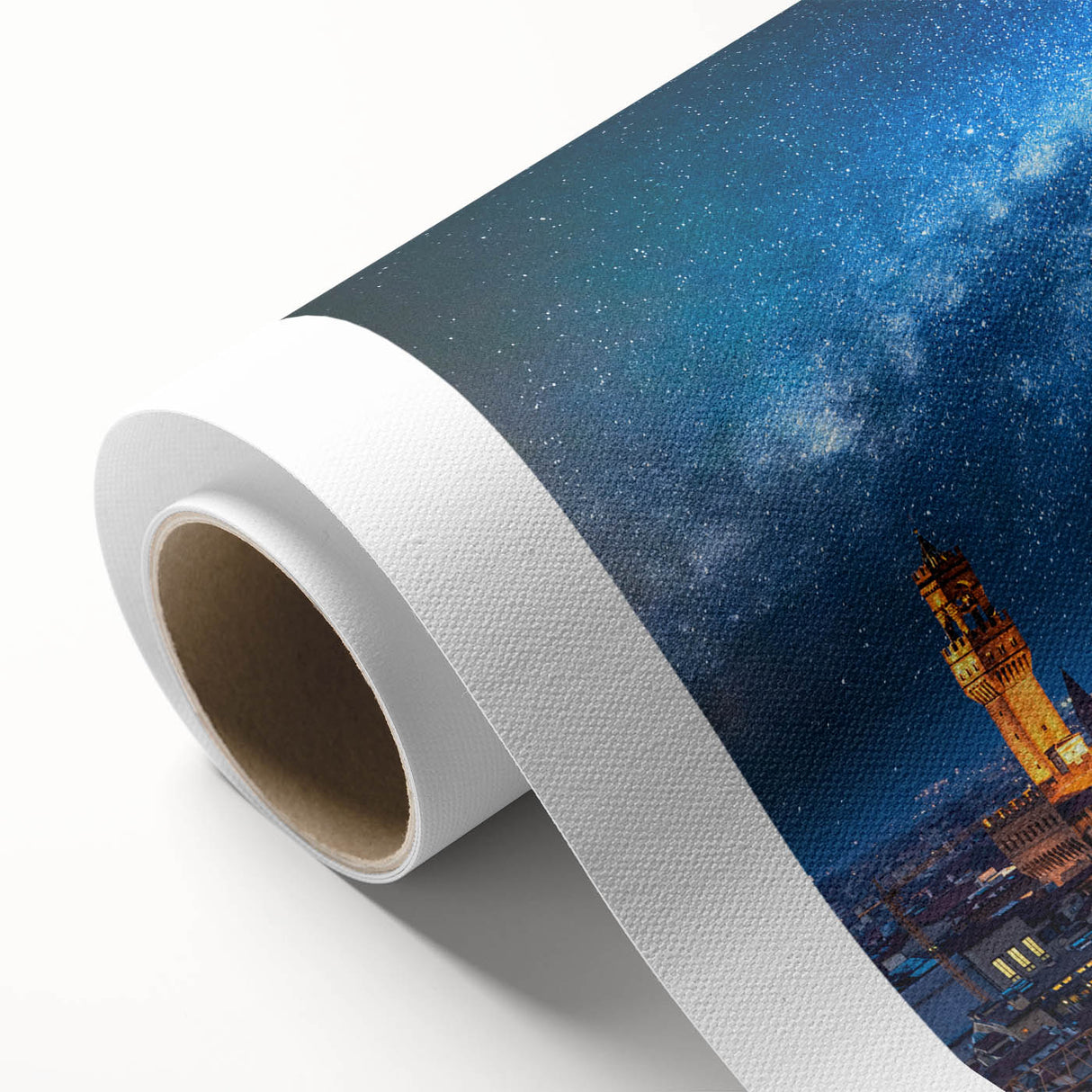 Art Deco poster of Florence skyline in pastel colors on rolled canvas, ideal for nursery wall art.