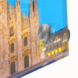 Large abstract depiction of Milan scenery in muted earth tones on acrylic glass, ideal for dining room art.