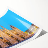 Extra large wall art featuring line art flowers over a Milan scenery, in muted earth tones on rolled print.