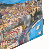 Large abstract wall art of Naples scenery in muted earth tones, acrylic print, ideal for dining room ambiance.