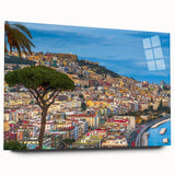 Large abstract depiction of Naples in muted earth tones on acrylic glass, suitable for bedroom or dining room art.