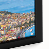 Extra large framed canvas featuring a textured black depiction of Naples, Italy, with vibrant colorful accents.
