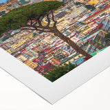 Art deco poster of Naples, Italy, with vibrant sunset colors on rolled canvas, suitable for dining room decor.