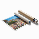 Extra large rolled print of Naples, Italy, featuring vibrant floral art in pastel shades, ideal for classy bathroom wall art.