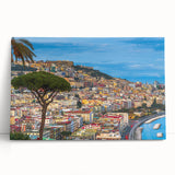 Large black and white print of Naples scenery on stretched canvas, suitable for kitchen wall art.