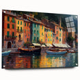 Acrylic print of Portofino, Italy scenery with vivid blue water and colorful buildings, suitable for dining room decor.