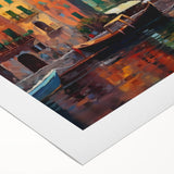 Art deco poster of Portofino scenery in pastel shades, printed on rolled canvas, suitable for dining room wall art.