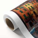Art Deco-style poster of Portofino, Italy, with vibrant colors on rolled canvas, ideal for nursery wall art.