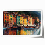 Rolled print of Portofino, Italy scenery with vibrant coastal colors, ideal for art wall dining room.