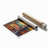 Extra large rolled print of Portofino scenery with vibrant ocean and floral elements, ideal for classy bathroom wall art.