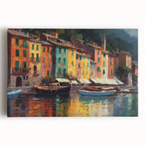 Black and white photo of Portofino, Italy on stretched canvas, suited for kitchen wall art or bedroom decor.