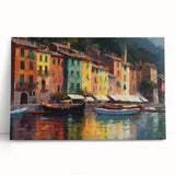 Black and white stretched canvas of Portofino scenery, ideal for kitchen wall art.