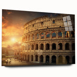 Large abstract wall art of Rome's scenery in muted earth tones on acrylic glass, suitable for bedroom or dining room decor.