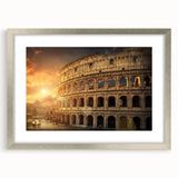 Extra large abstract art print of Rome, featuring textured shades of gray and silver in a silver frame.