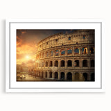 Textured art print of an abstract Rome cityscape in muted earth tones, framed with a white mat, suitable for bedroom decor.