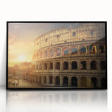 Large abstract wall art depicting a European scenery in Rome with muted earth tones on a black framed acrylic.