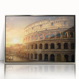 Large art print of Rome scenery in muted earth tones, framed in silver acrylic, suitable for modern art wall decor.