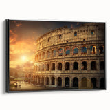 Black and white wall art featuring a vintage poster-style landscape of Rome on a framed canvas, ideal for bedroom decor.
