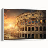 Vintage poster art of Rome with colorful imagery on a large framed canvas, ideal for living room decor.