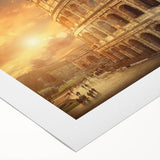 Art deco poster of Rome with muted earth tones on rolled canvas, suitable for dining room decor.