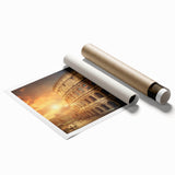 Rolled print of a Rome scenery in muted earth tones, ideal for classy bathroom wall art.