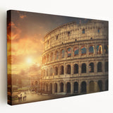 Side view of a stretched canvas depicting the Rome skyline, in muted earth tones, ideal for kitchen wall art.