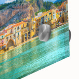 Large abstract wall art featuring a Sicilian landscape in muted earth tones on acrylic glass, ideal for dining room ambiance.