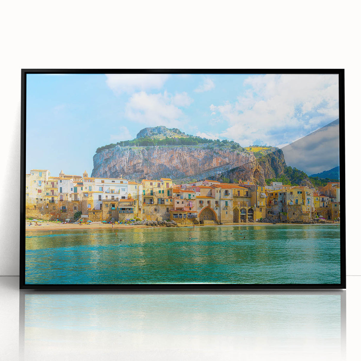 Large abstract wall art of a Sicilian landscape in muted earth tones on framed acrylic, suitable for modern art wall decor.