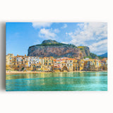 Black and white stretched canvas of Sicilian landscape, ideal for kitchen wall art or bedroom ambiance.