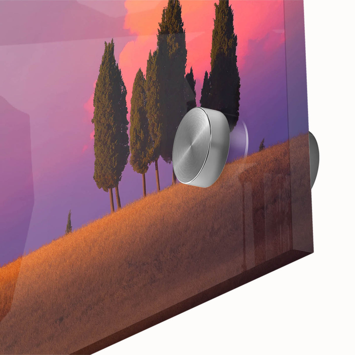 Large acrylic print of abstract Tuscany scenery in earthy tones, ideal for dining room art in a mid-century modernist style.