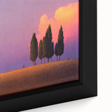 Extra large framed canvas featuring a textured depiction of the Tuscany landscape in black with colorful accents.